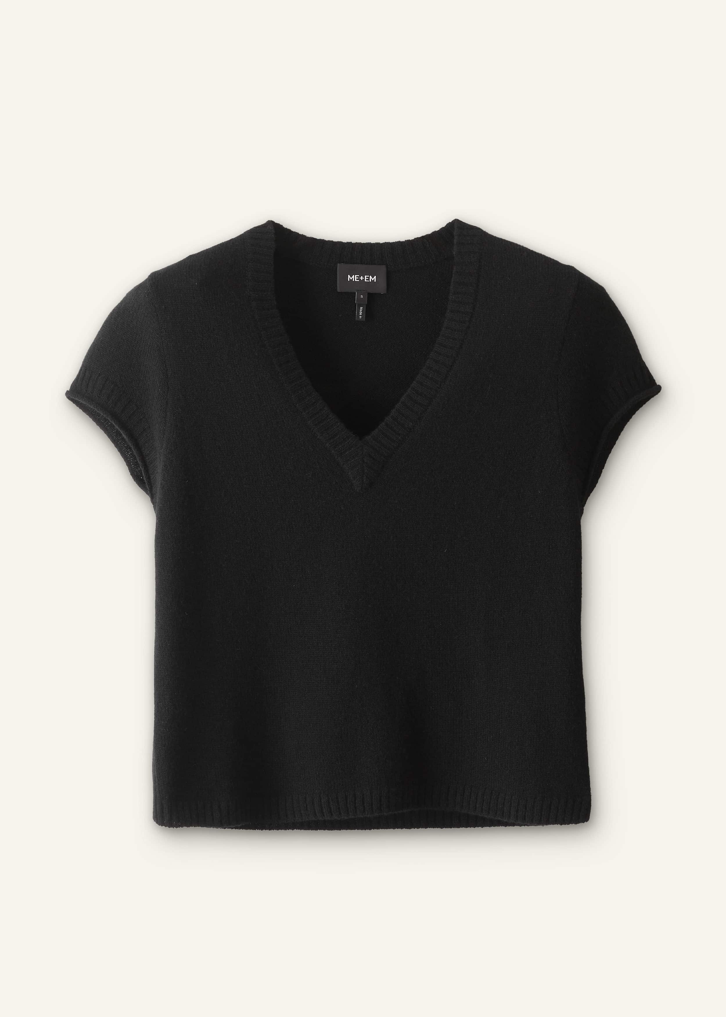 Black Cashmere V-Neck Shrunken Baby Tee meandem
