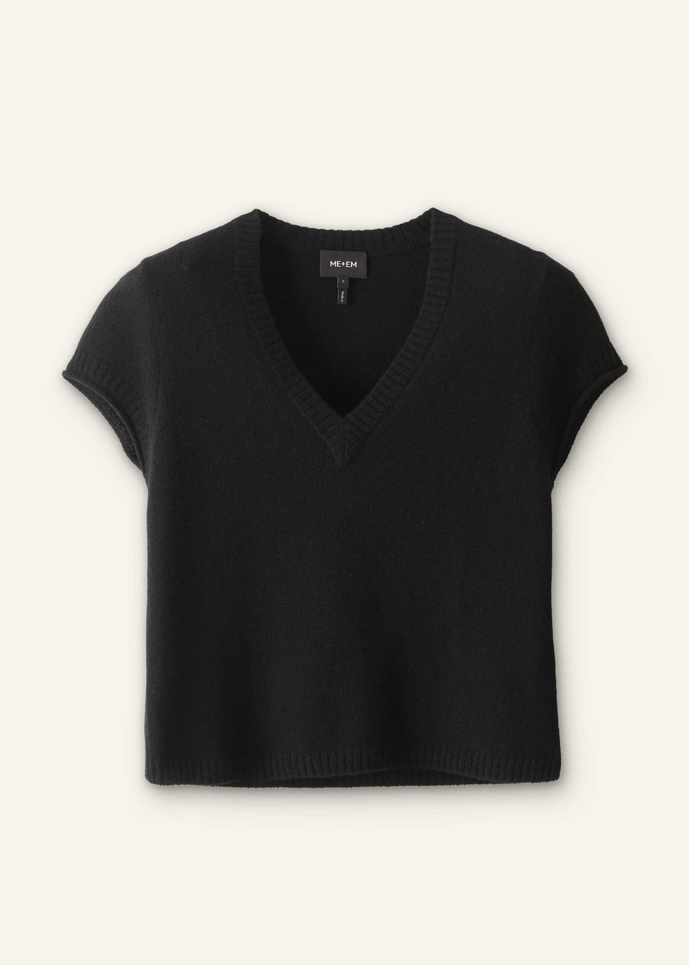 Black Cashmere V-Neck Shrunken Baby Tee meandem
