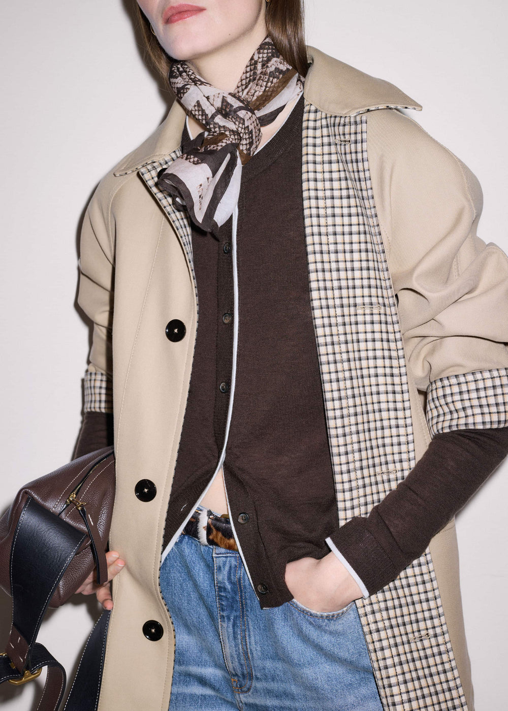 Brown Barely There Contrast Slim Cardigan meandem