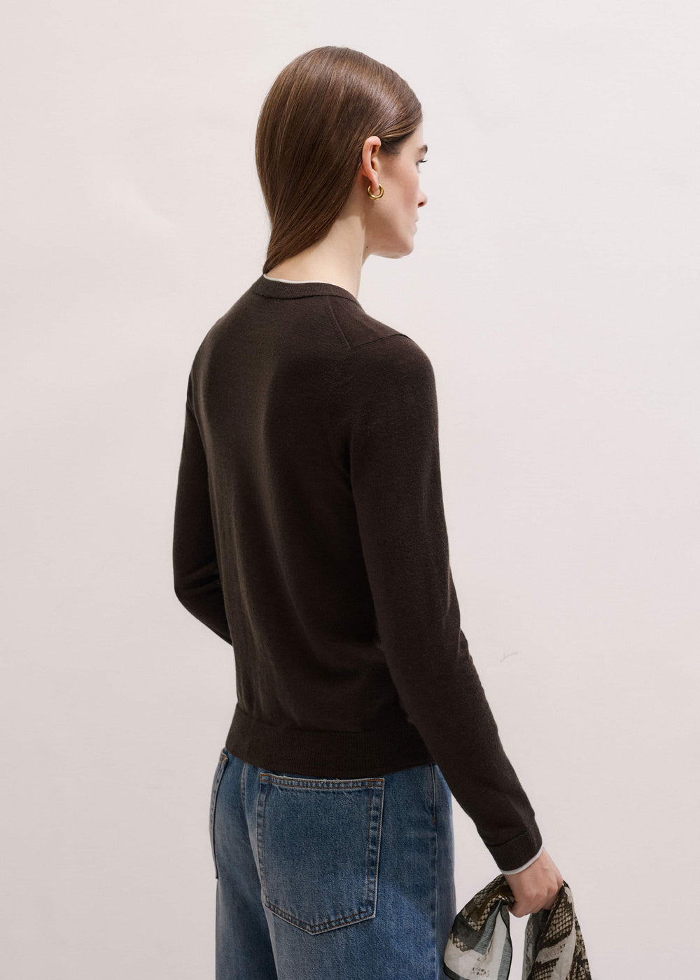 Brown Barely There Contrast Slim Cardigan meandem