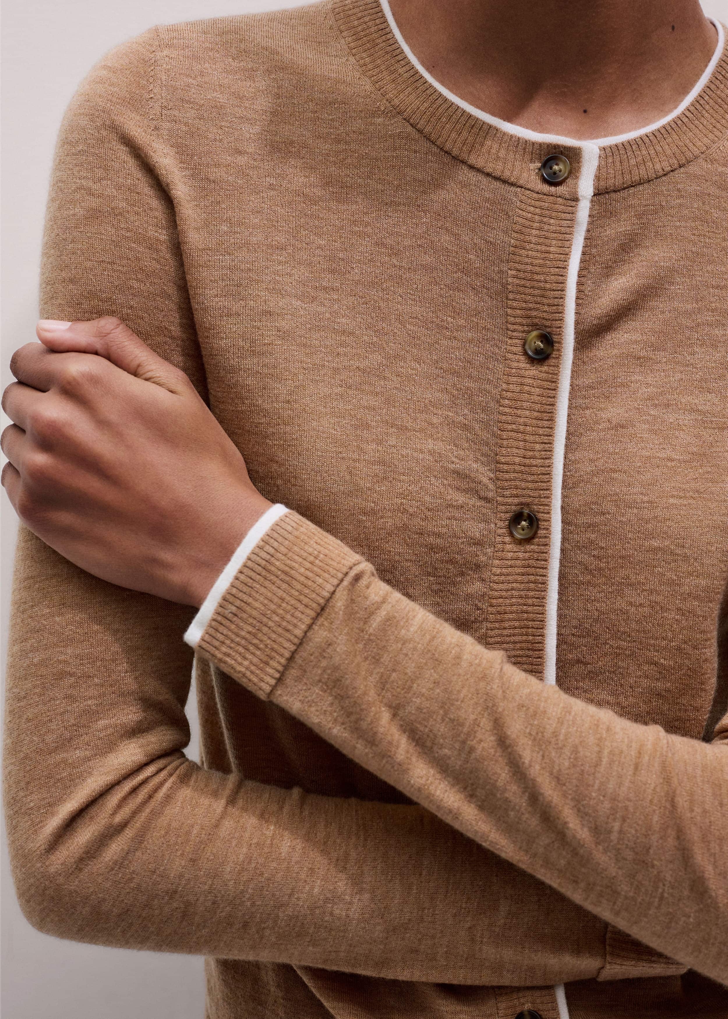 Camel Brown Barely There Contrast Slim Cardigan meandem