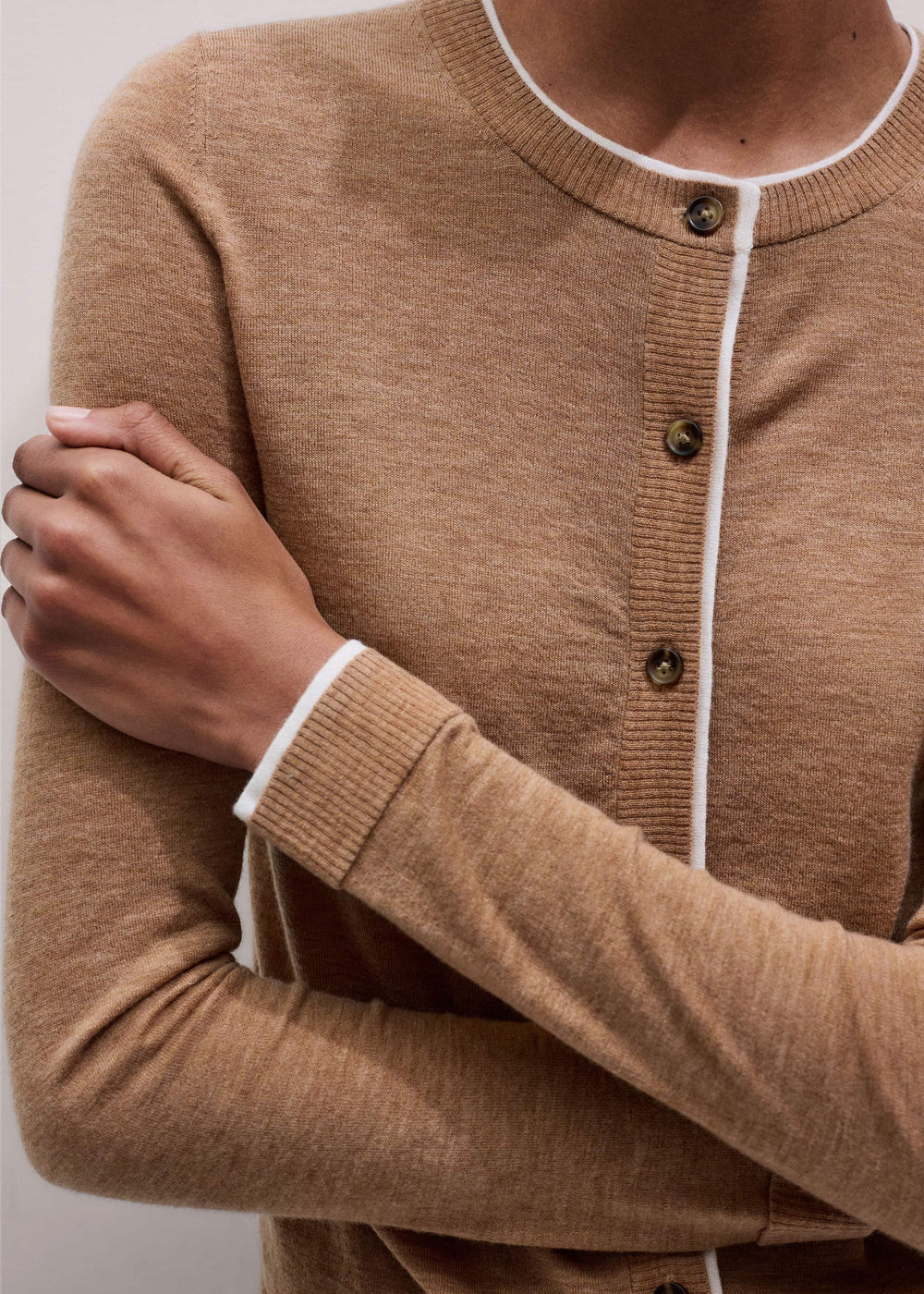 Camel Brown Barely There Contrast Slim Cardigan meandem