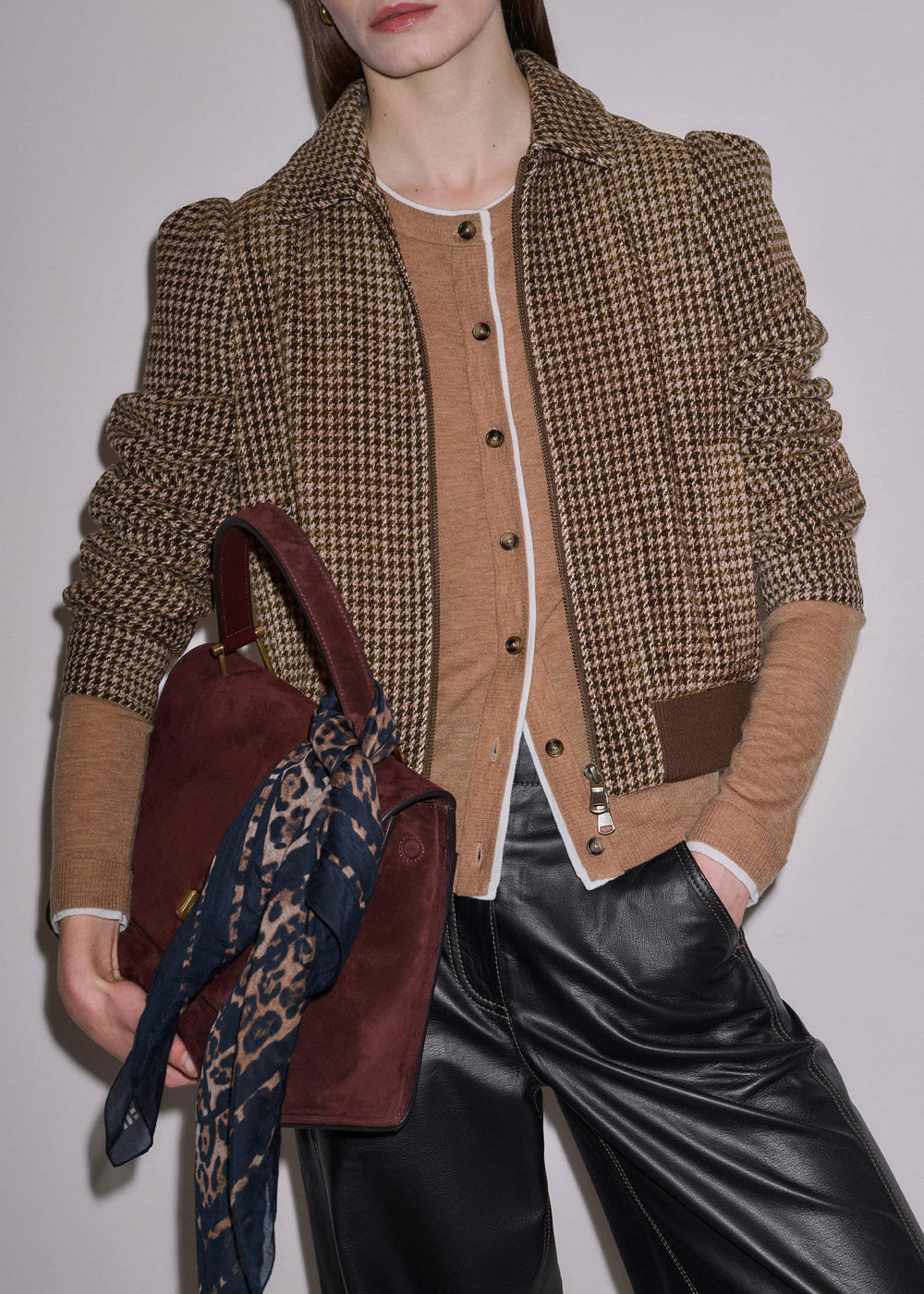 Camel Brown Barely There Contrast Slim Cardigan meandem