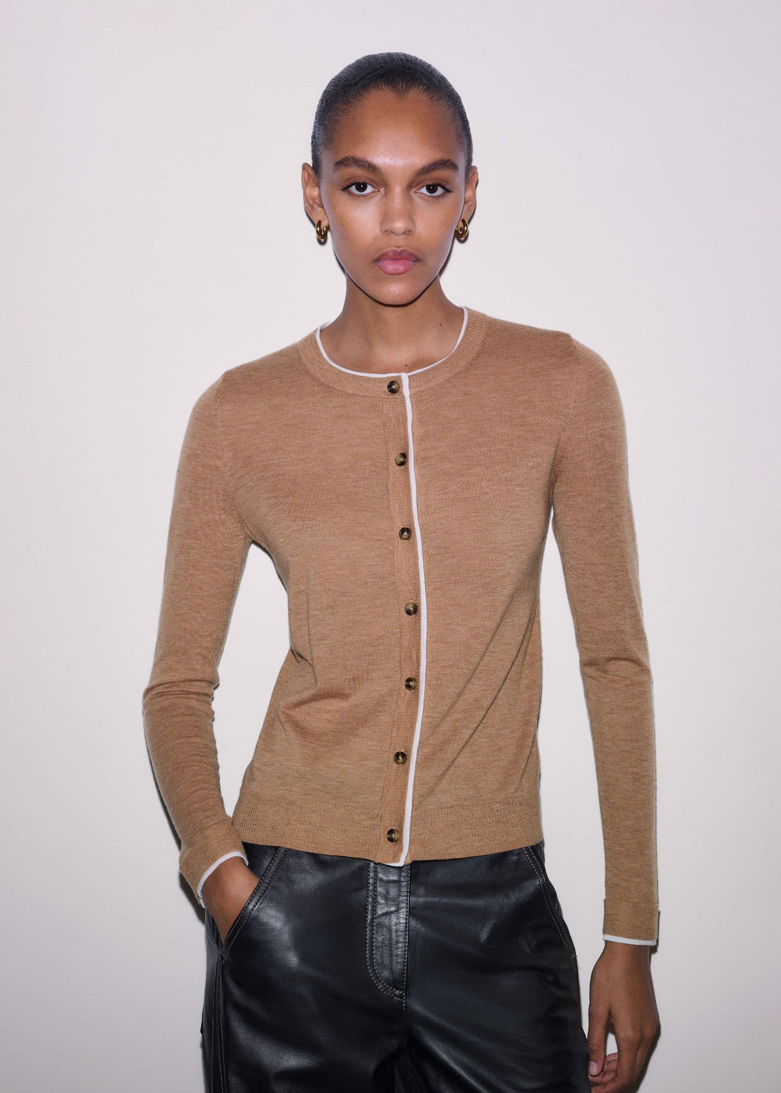 Camel Brown Barely There Contrast Slim Cardigan meandem