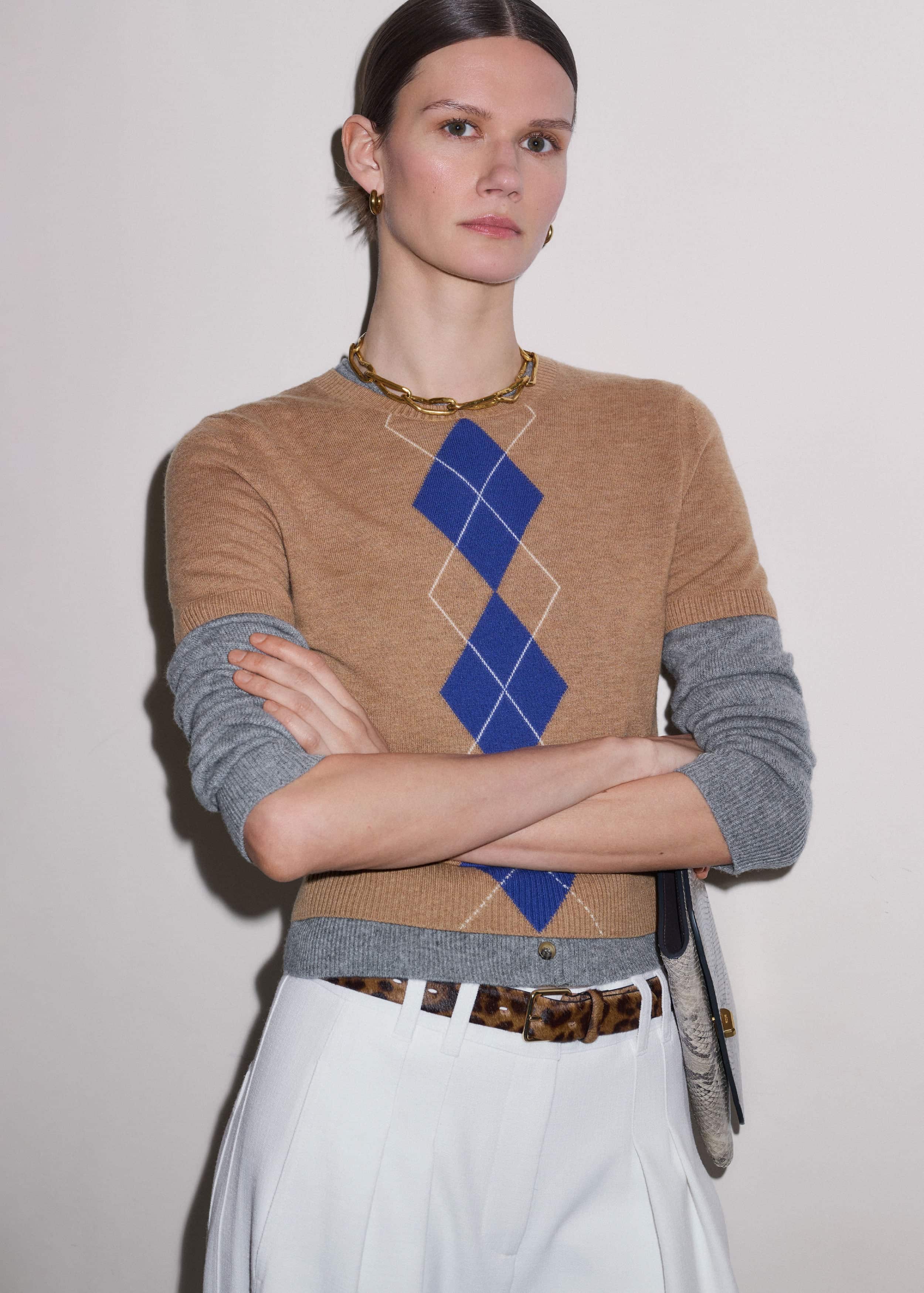 Brown Fine Argyle Slim Tee meandem