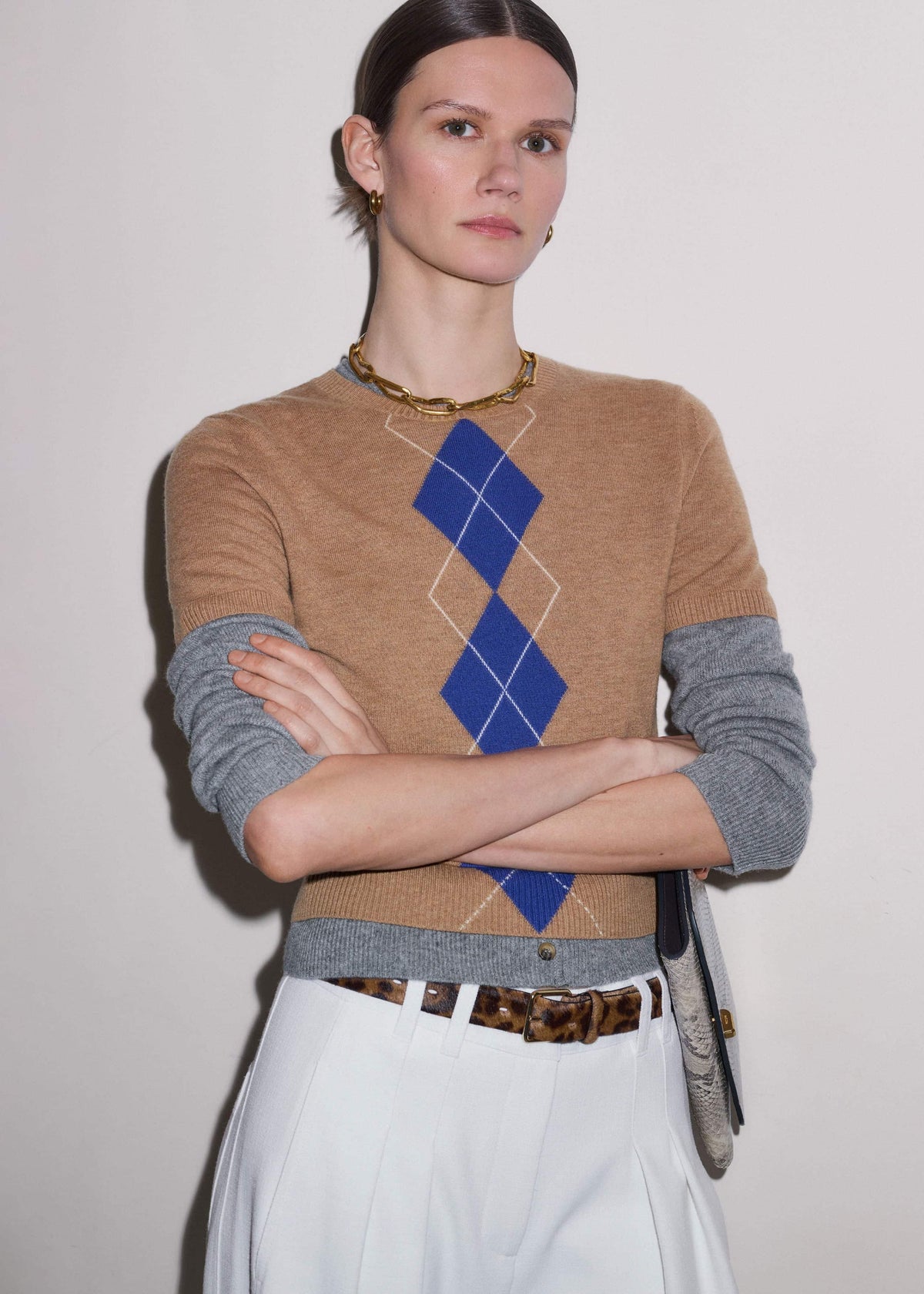 Brown Fine Argyle Slim Tee meandem