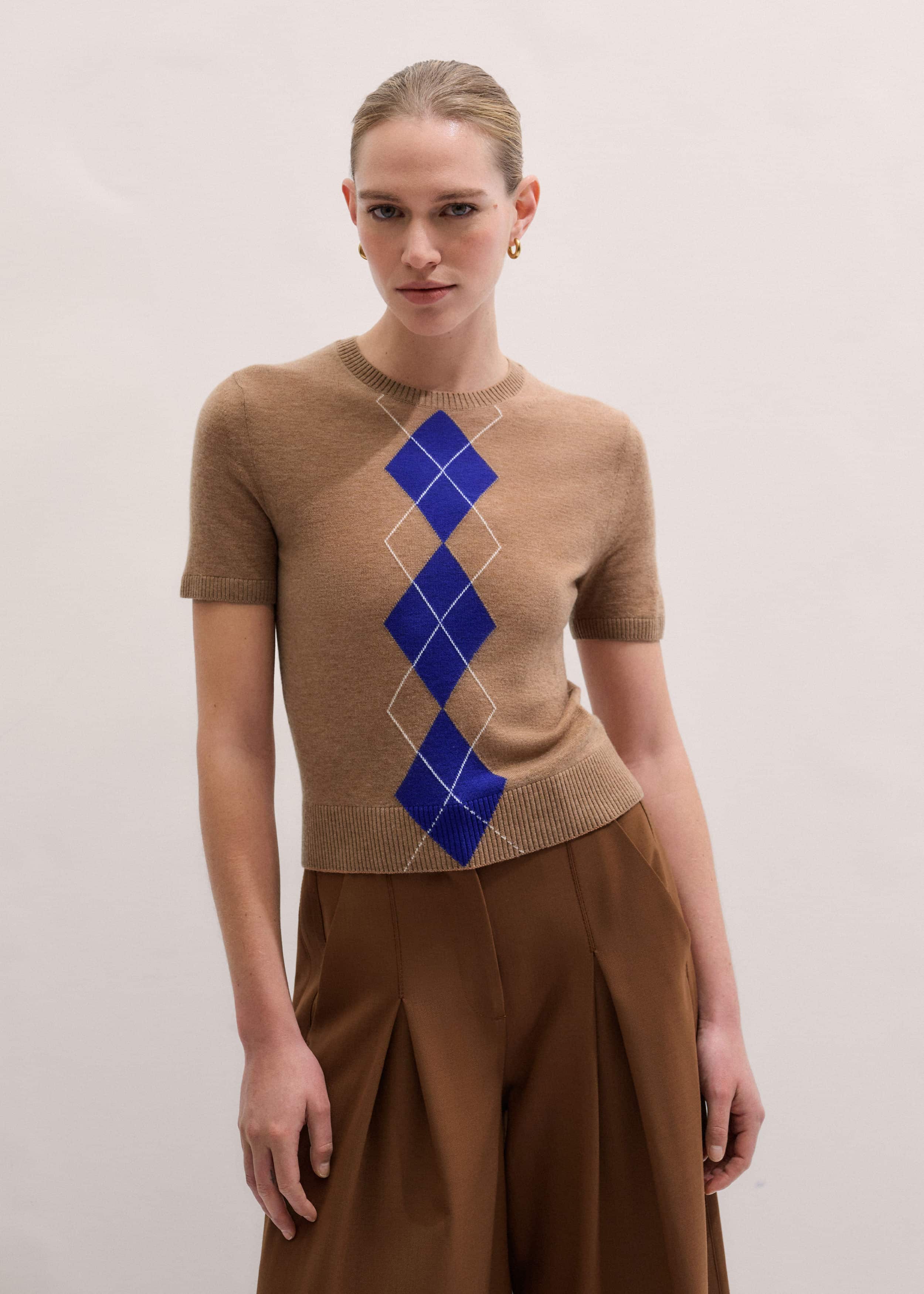 Brown Fine Argyle Slim Tee meandem