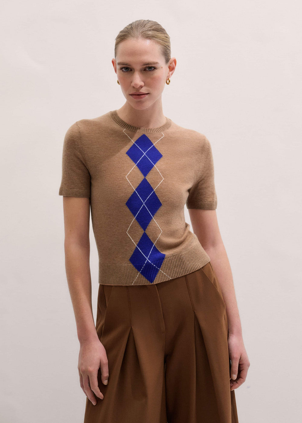 Brown Fine Argyle Slim Tee meandem