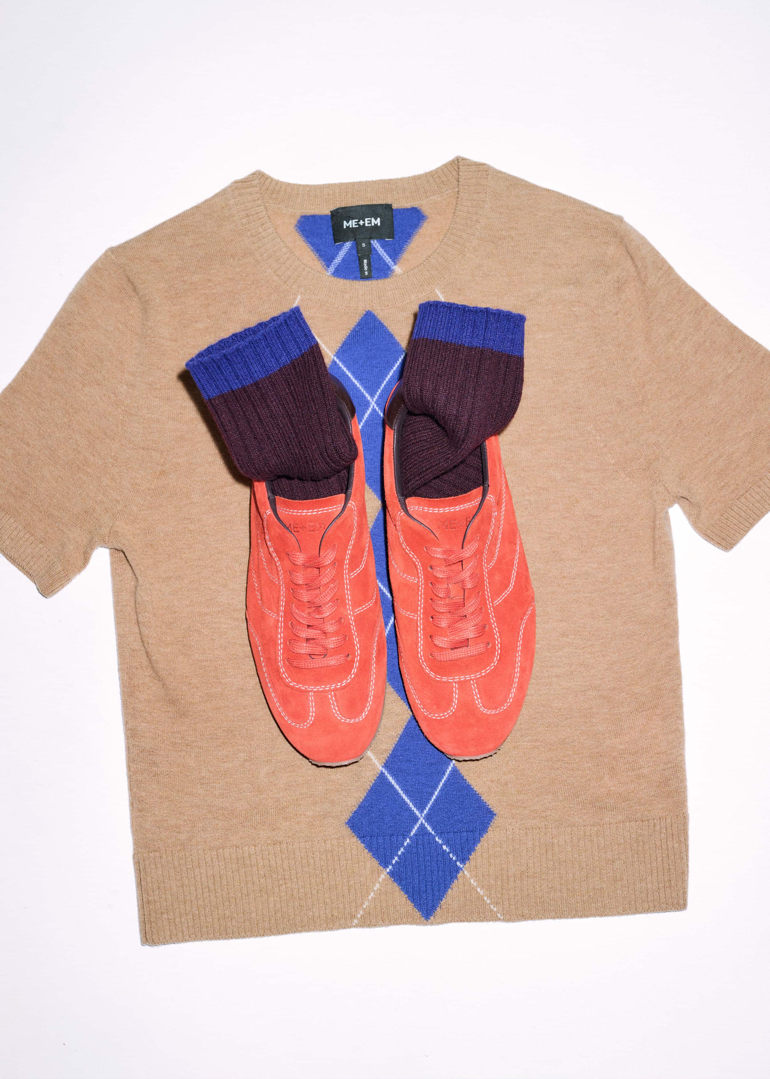 Brown Fine Argyle Slim Tee meandem