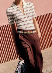 Cream Two-Way Zip Stripe Slim Tee meandem