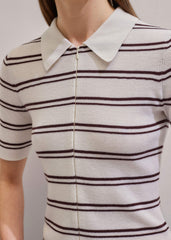 Cream Two-Way Zip Stripe Slim Tee meandem