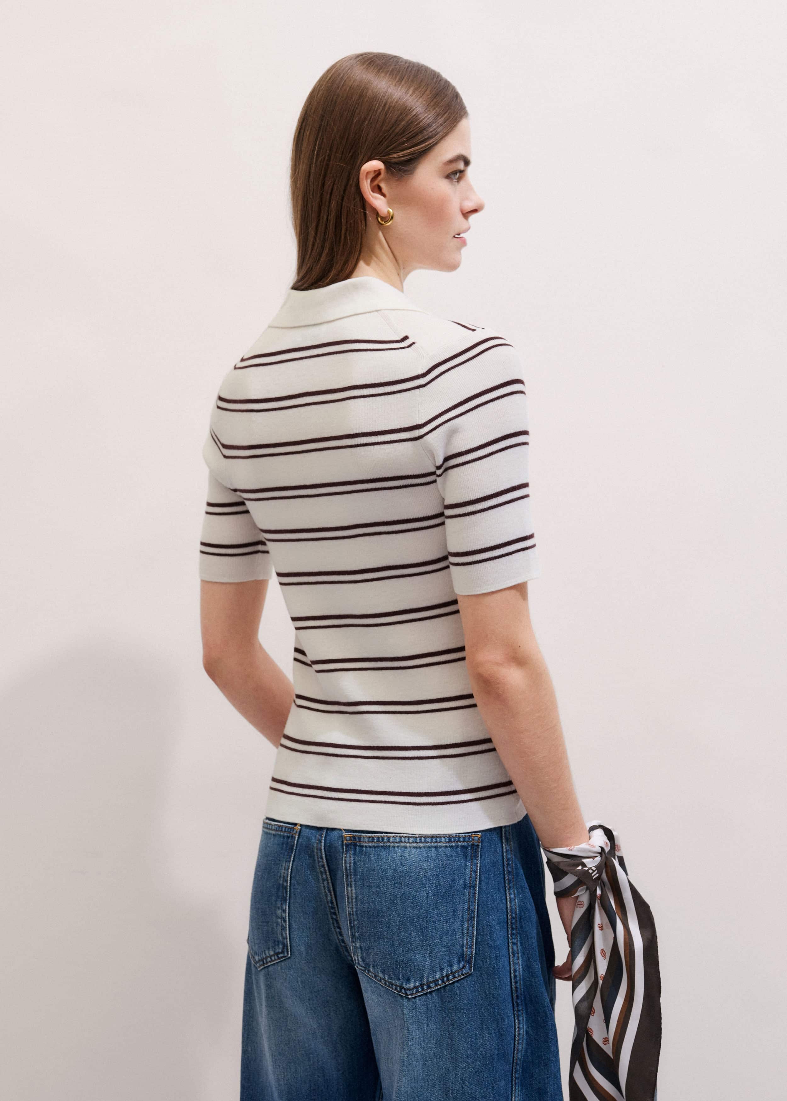 Cream Two-Way Zip Stripe Slim Tee meandem
