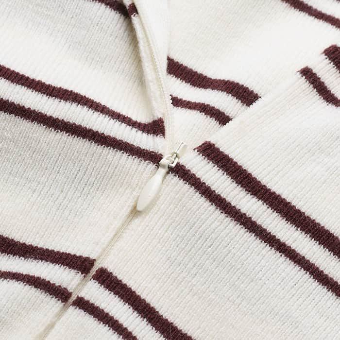 Cream Two-Way Zip Stripe Slim Tee meandem