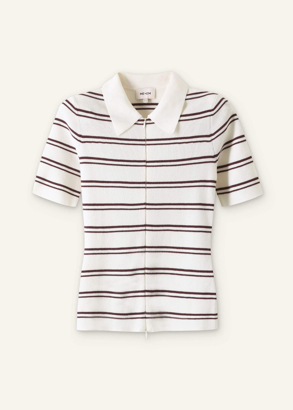 Cream Two-Way Zip Stripe Slim Tee meandem