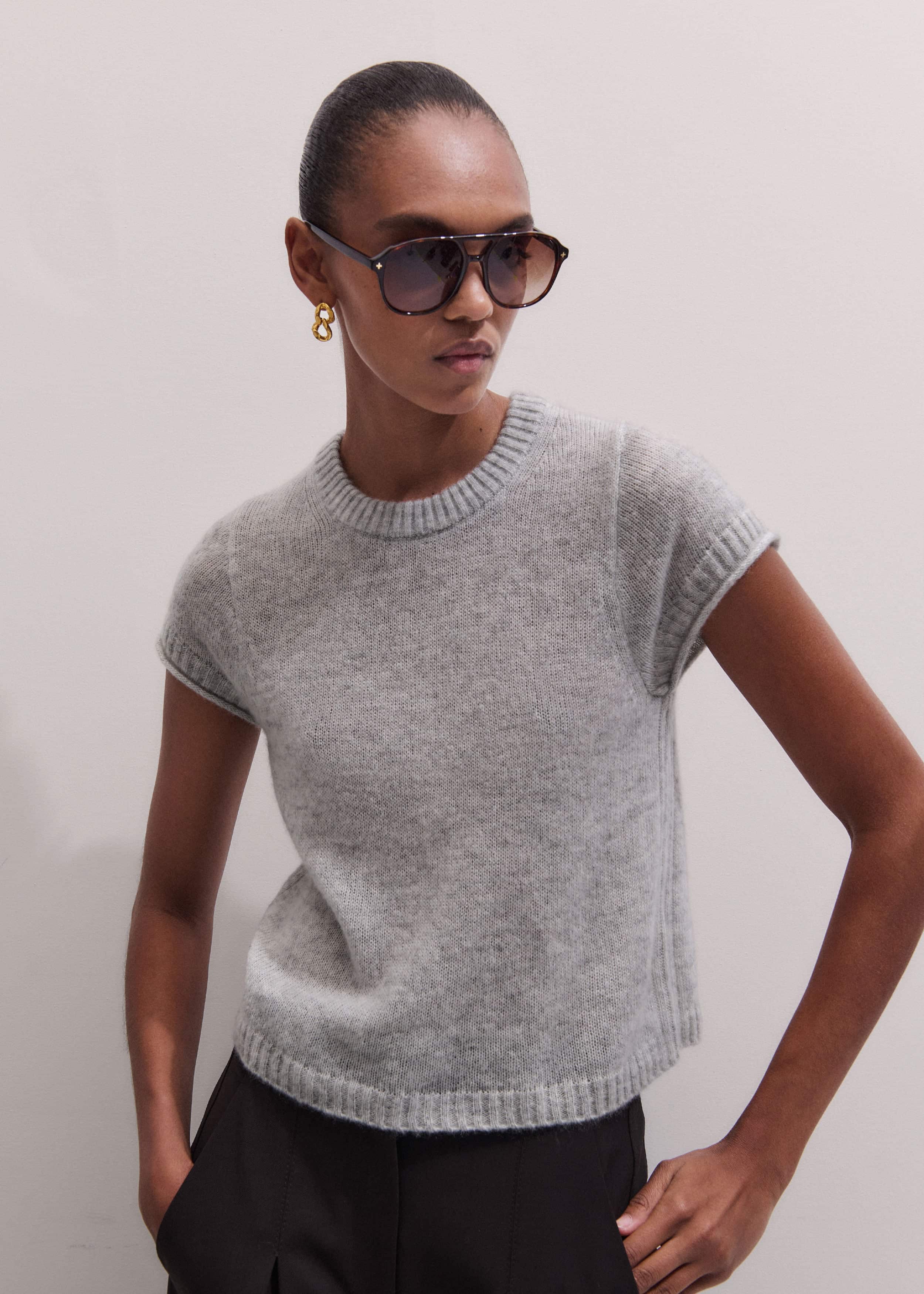 Gray Merino Cashmere Silk Straight Baby Tee meandem