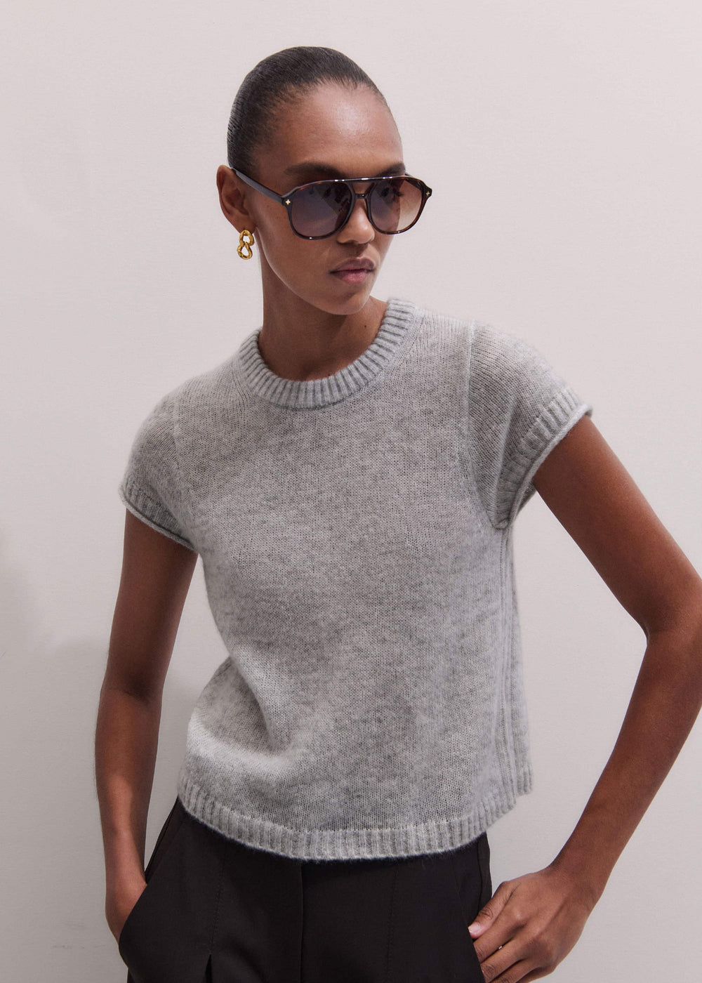 Gray Merino Cashmere Silk Straight Baby Tee meandem