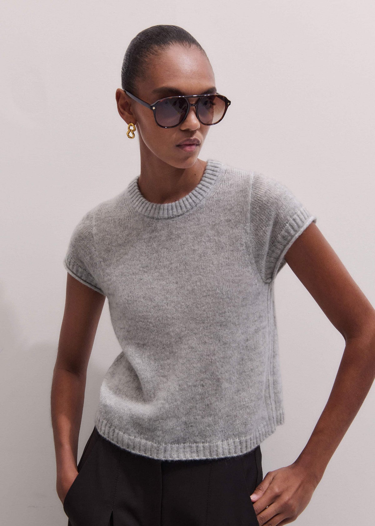 Gray Merino Cashmere Silk Straight Baby Tee meandem