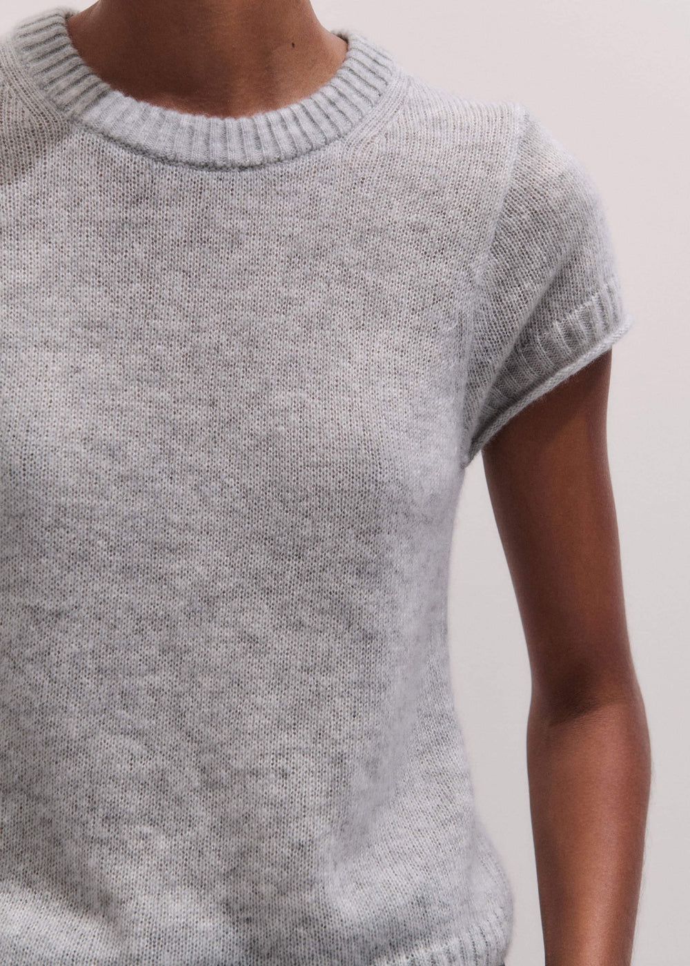 Gray Merino Cashmere Silk Straight Baby Tee meandem