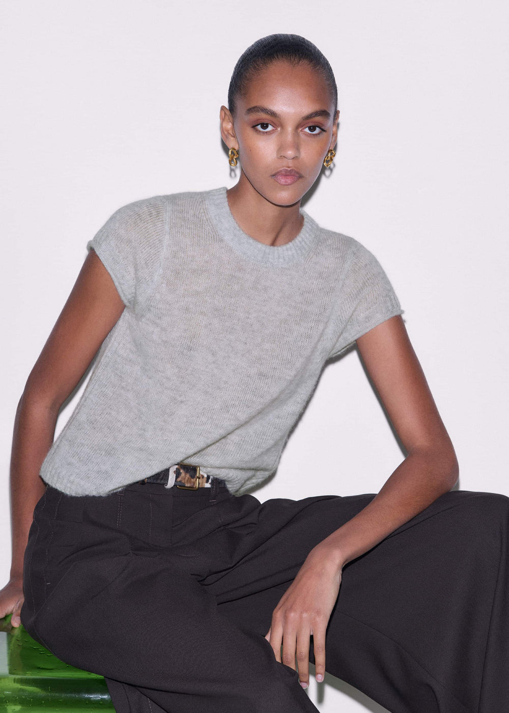 Gray Merino Cashmere Silk Straight Baby Tee meandem