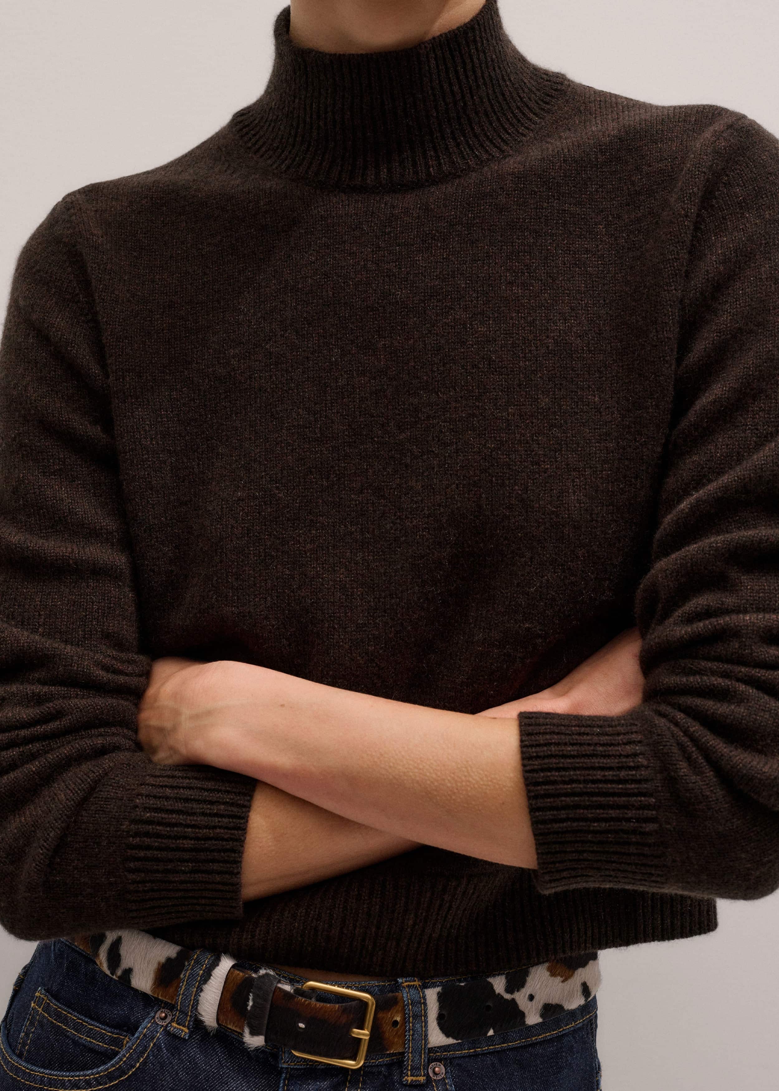 Brown Cashmere High Neck Crop Jumper meandem