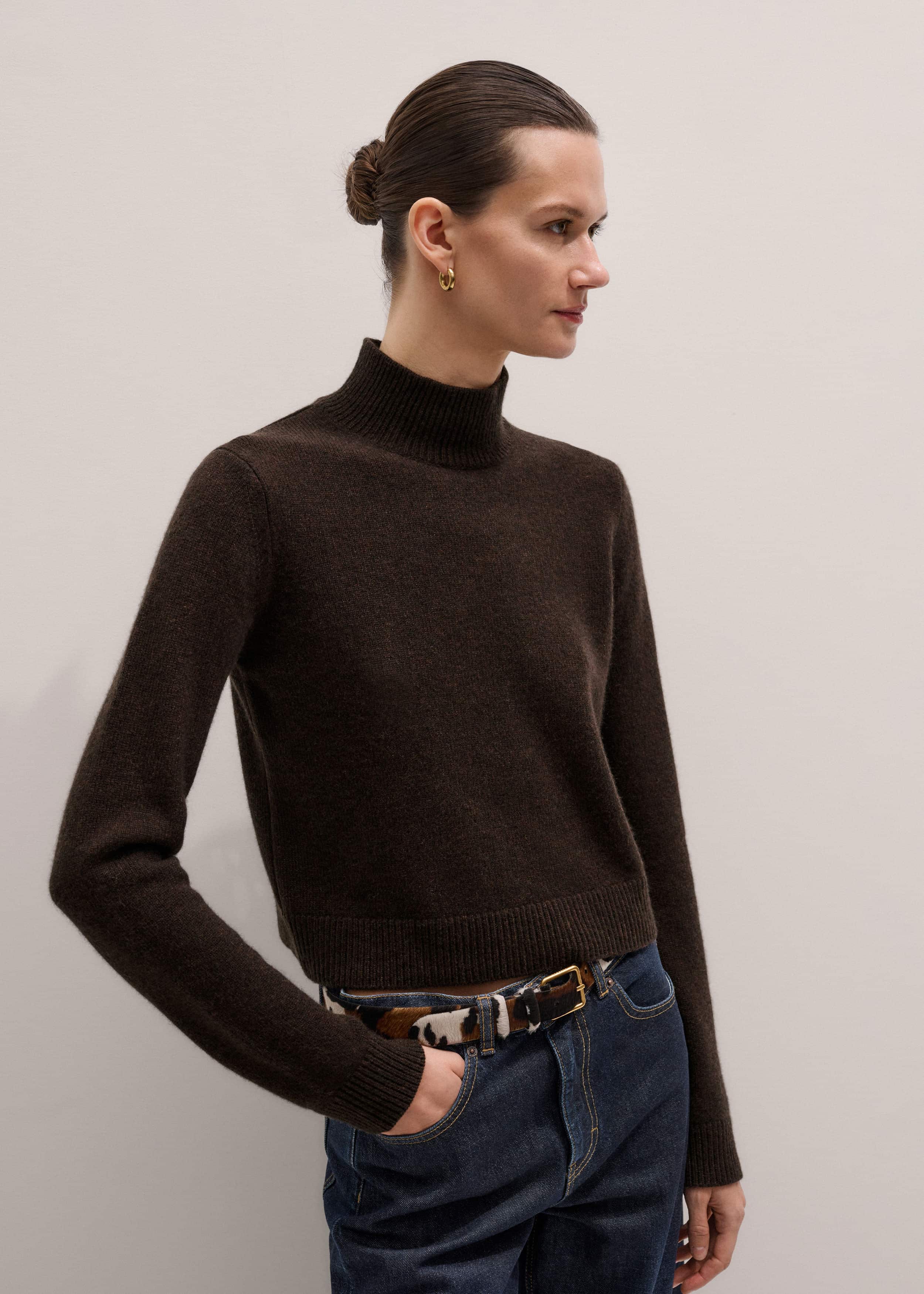 Brown Cashmere High Neck Crop Jumper meandem