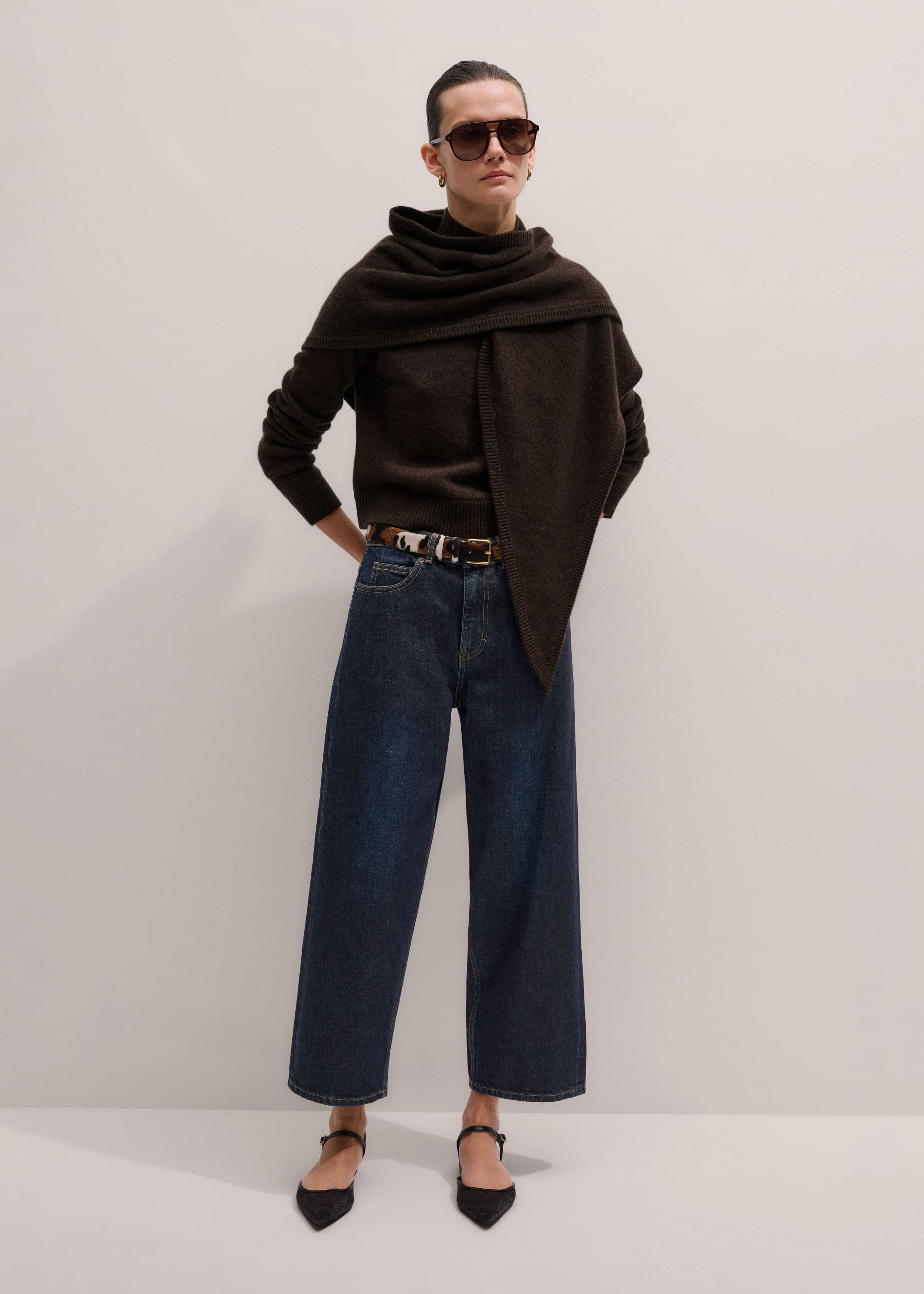 Brown Cashmere High Neck Crop Jumper meandem