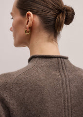 Brown Cashmere Roll Trim Knit Tee meandem