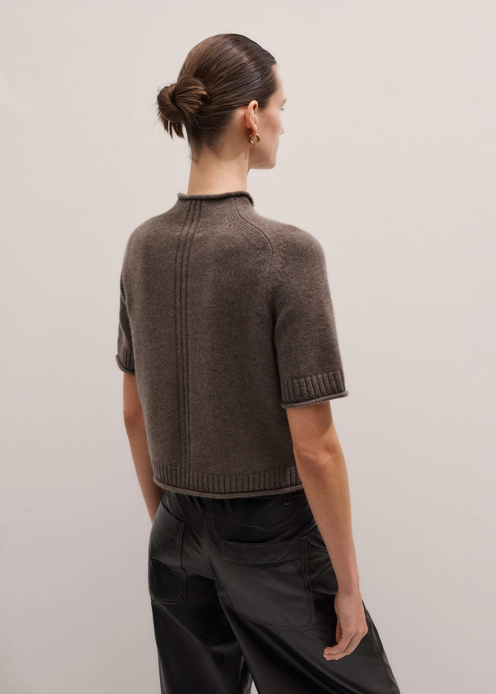 Brown Cashmere Roll Trim Knit Tee meandem