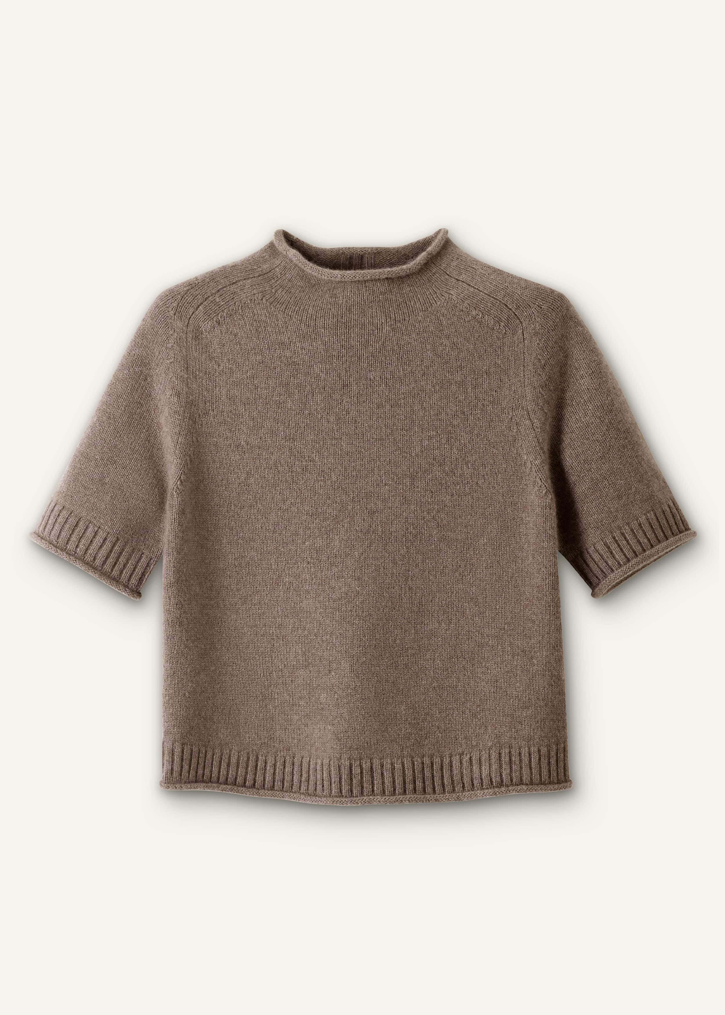 Brown Cashmere Roll Trim Knit Tee meandem