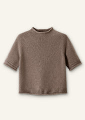 Brown Cashmere Roll Trim Knit Tee meandem