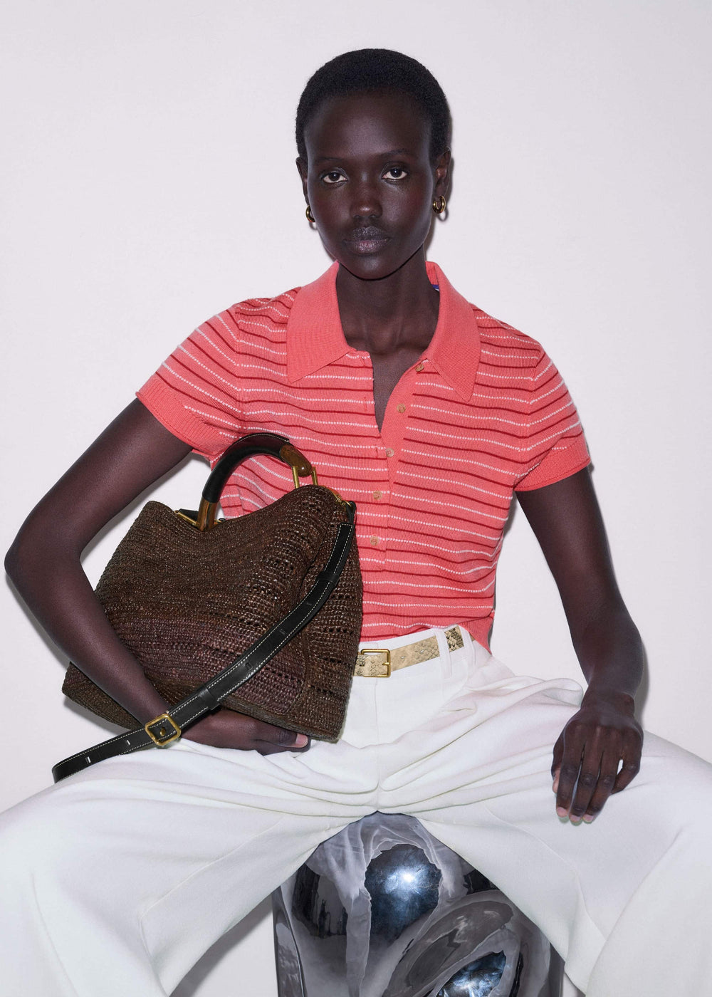 Pink Textured Stripe Straight Sporty Smart Polo Tee meandem