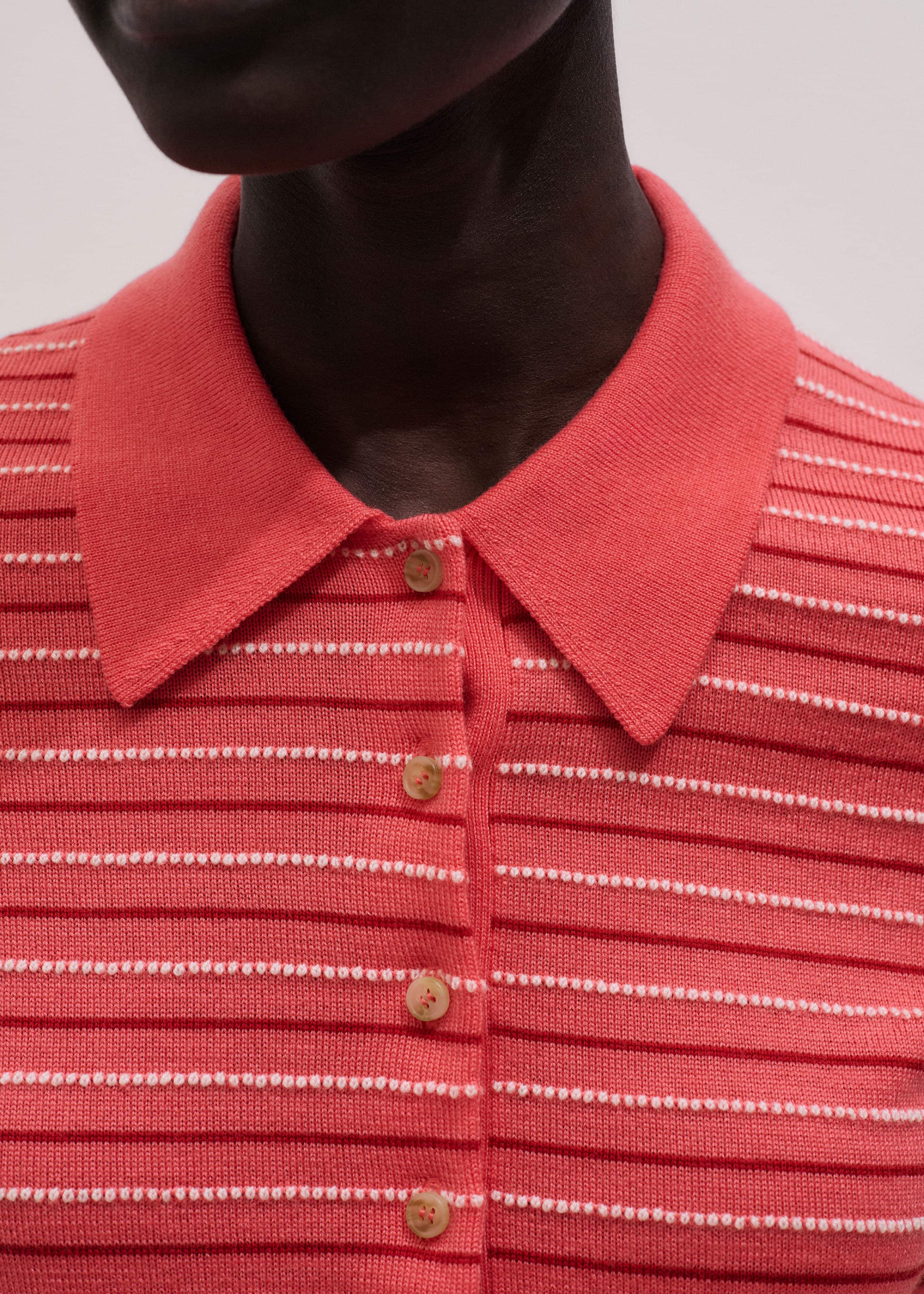 Pink Textured Stripe Straight Sporty Smart Polo Tee meandem