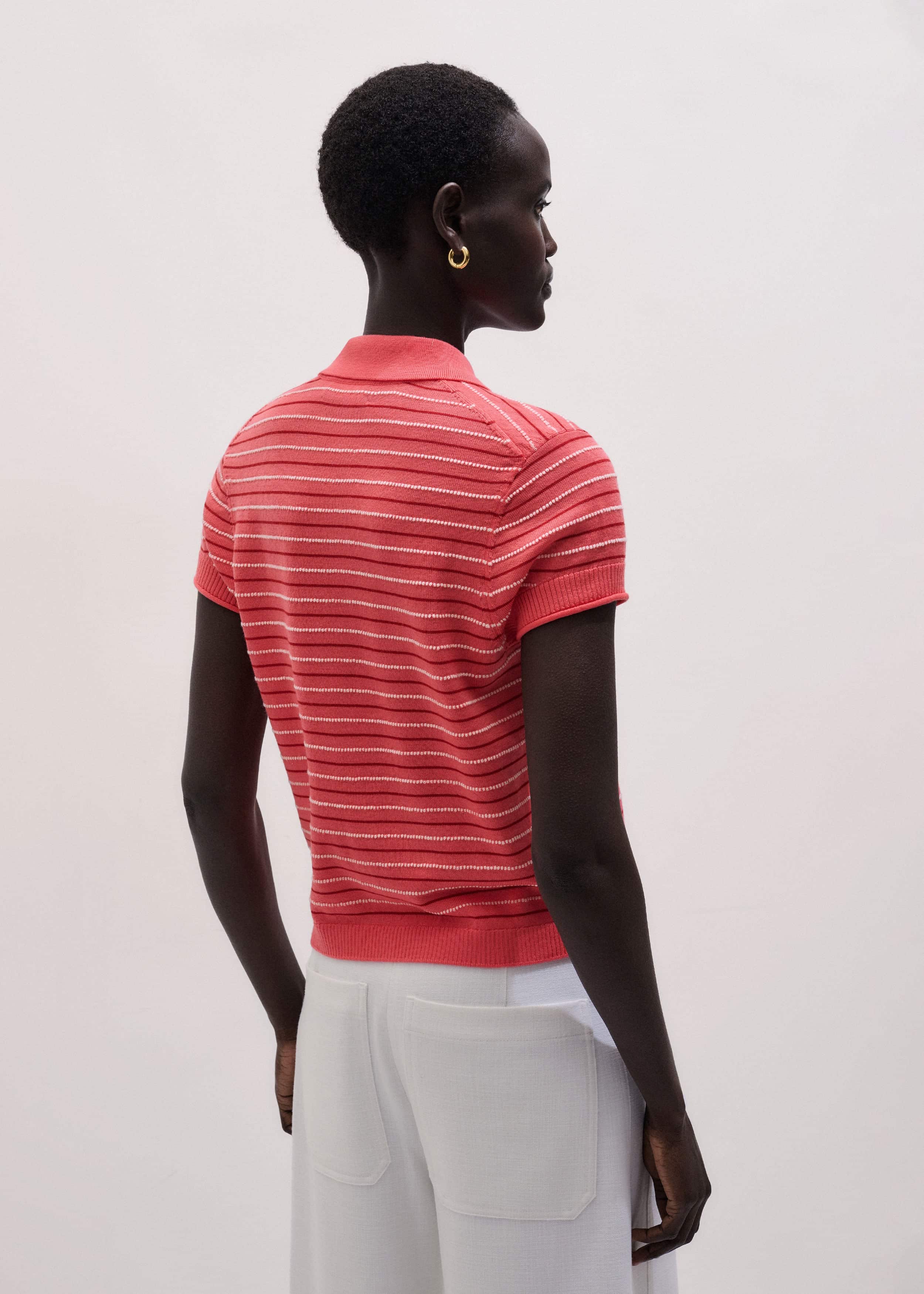 Pink Textured Stripe Straight Sporty Smart Polo Tee meandem