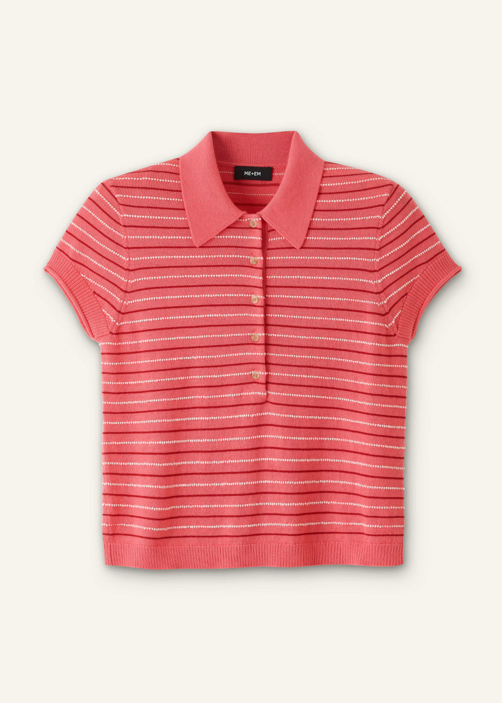 Pink Textured Stripe Straight Sporty Smart Polo Tee meandem