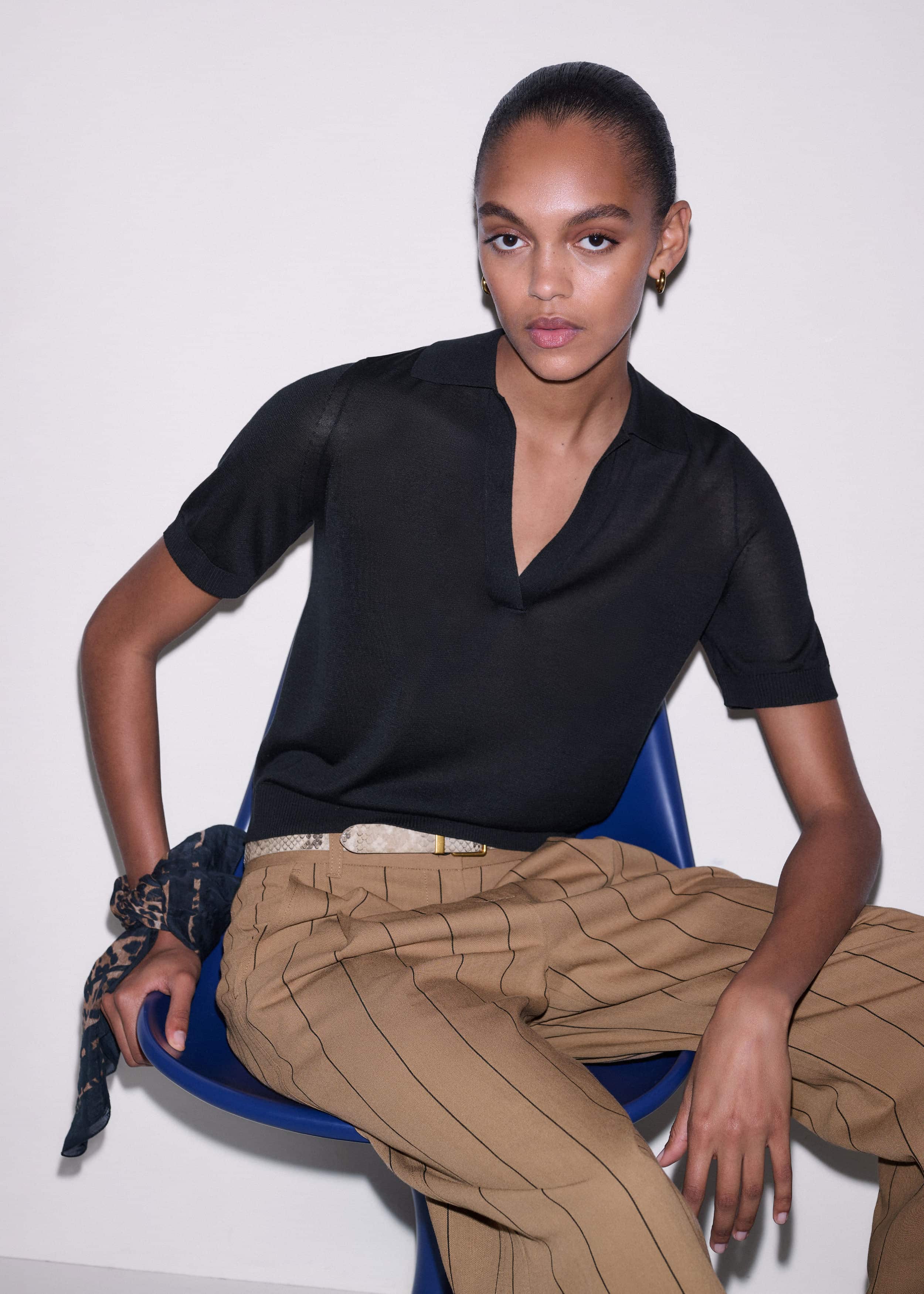 Black Silk Slim Knit Polo Tee meandem