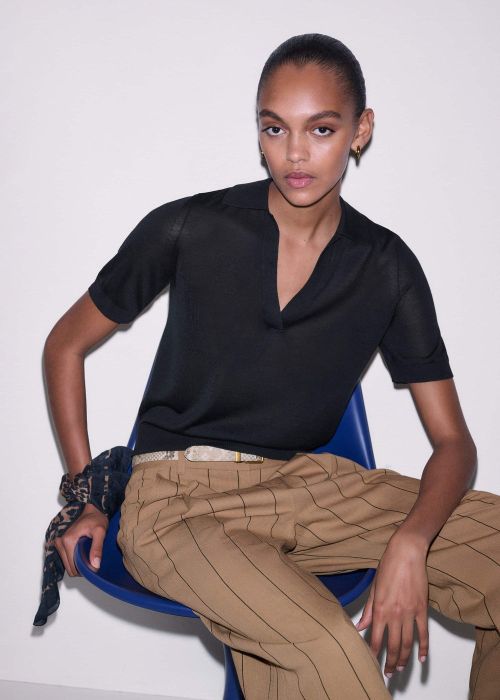 Black Silk Slim Knit Polo Tee meandem