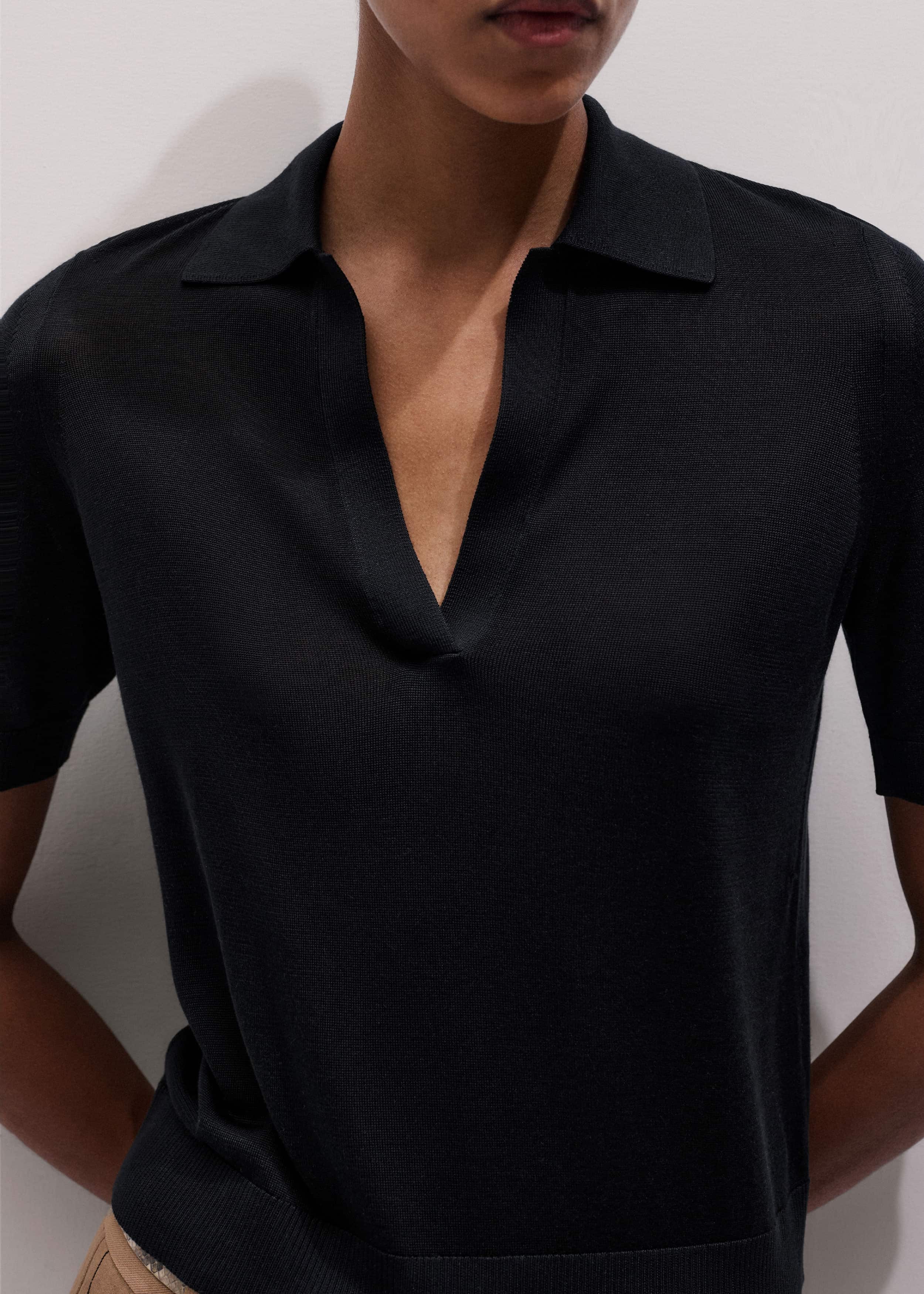 Black Silk Slim Knit Polo Tee meandem