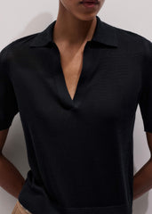 Black Silk Slim Knit Polo Tee meandem
