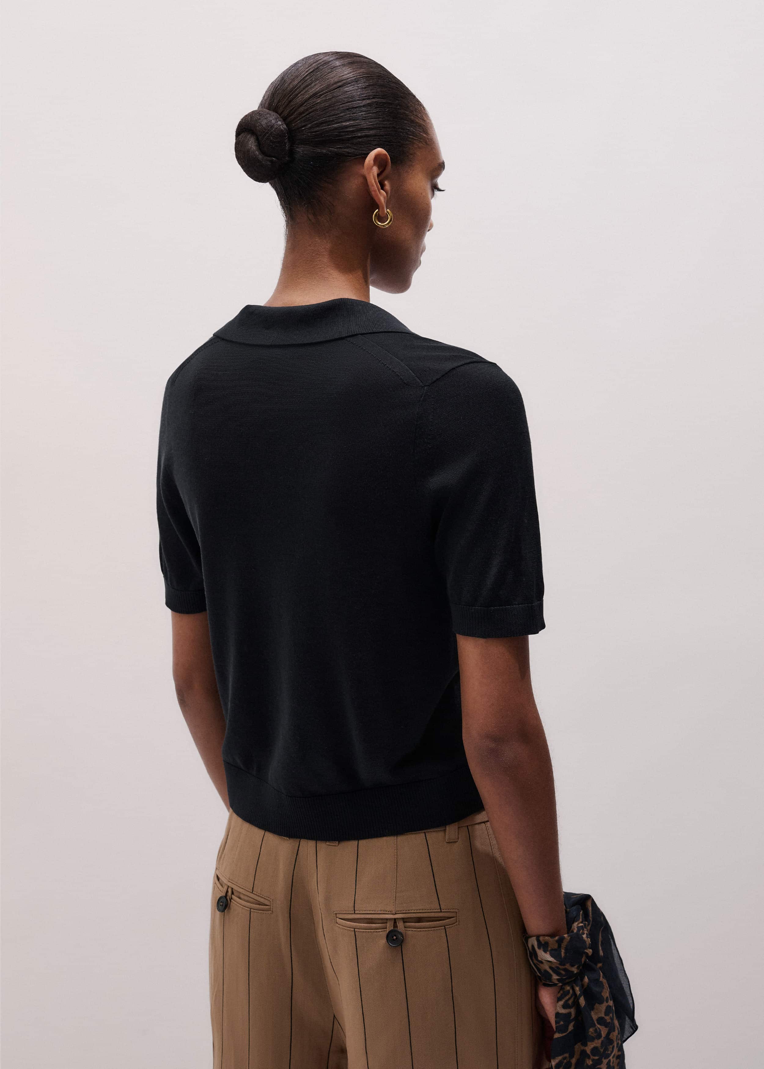 Black Silk Slim Knit Polo Tee meandem