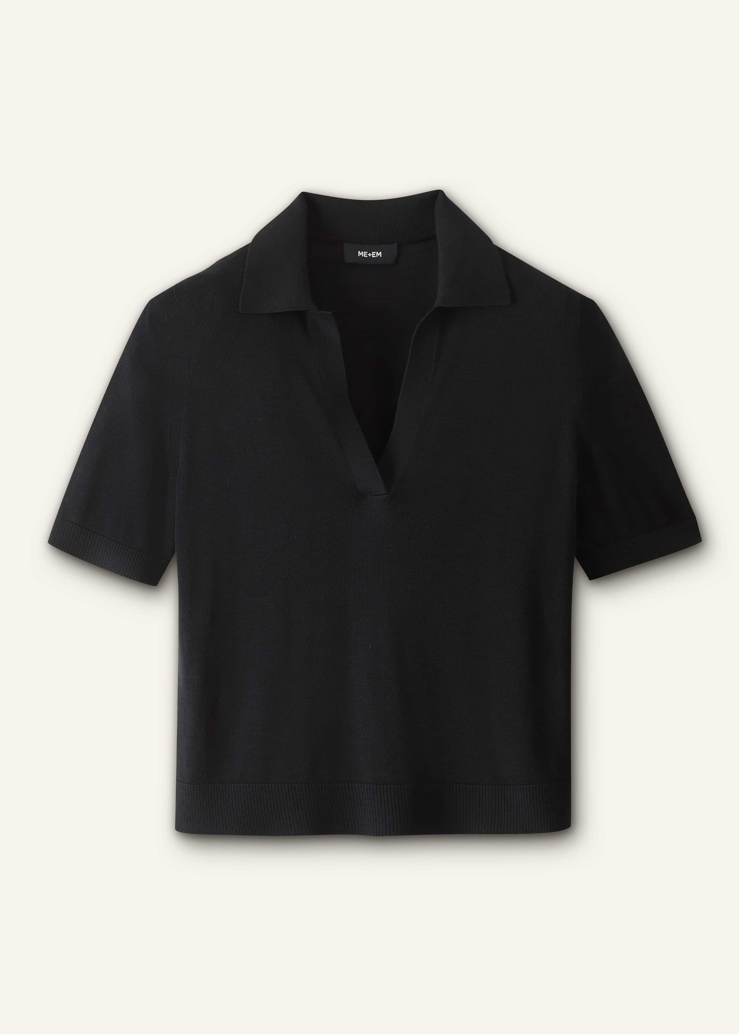 Black Silk Slim Knit Polo Tee meandem