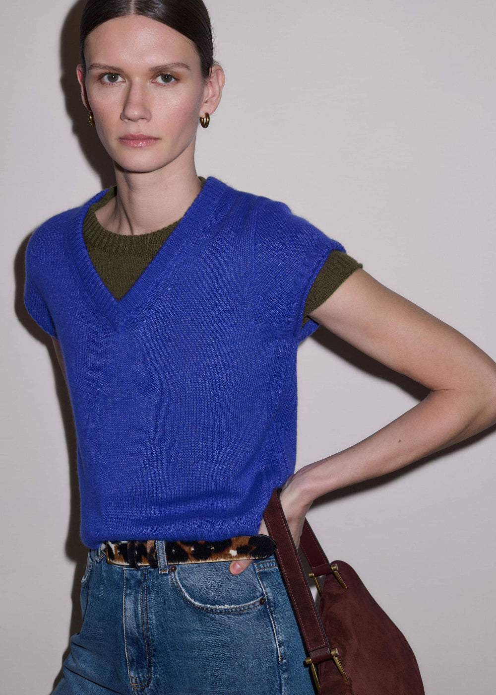 Blue Merino Cashmere Silk V-Neck Baby Tee meandem