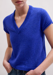 Blue Merino Cashmere Silk V-Neck Baby Tee meandem