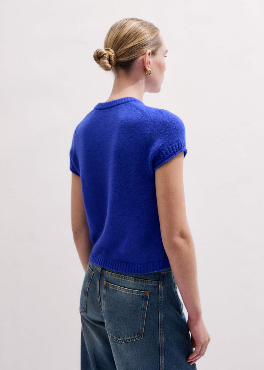 Blue Merino Cashmere Silk V-Neck Baby Tee meandem