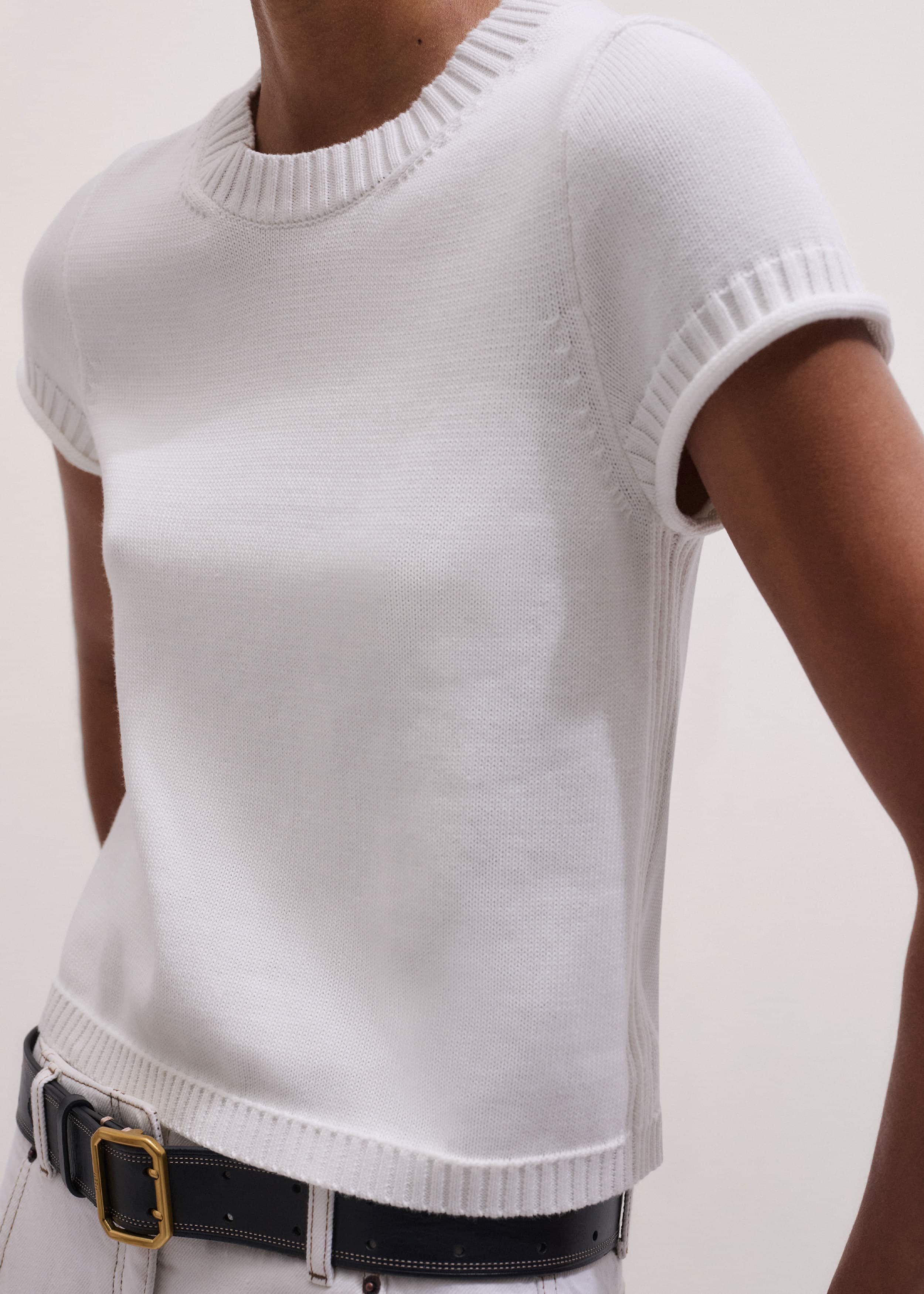 White Shrunken Straight Knit Baby Tee meandem