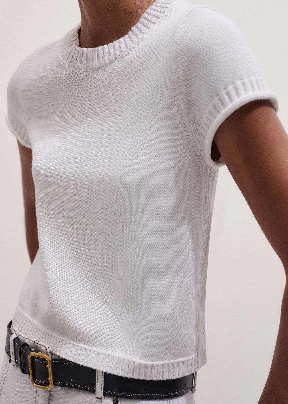 White Shrunken Straight Knit Baby Tee meandem