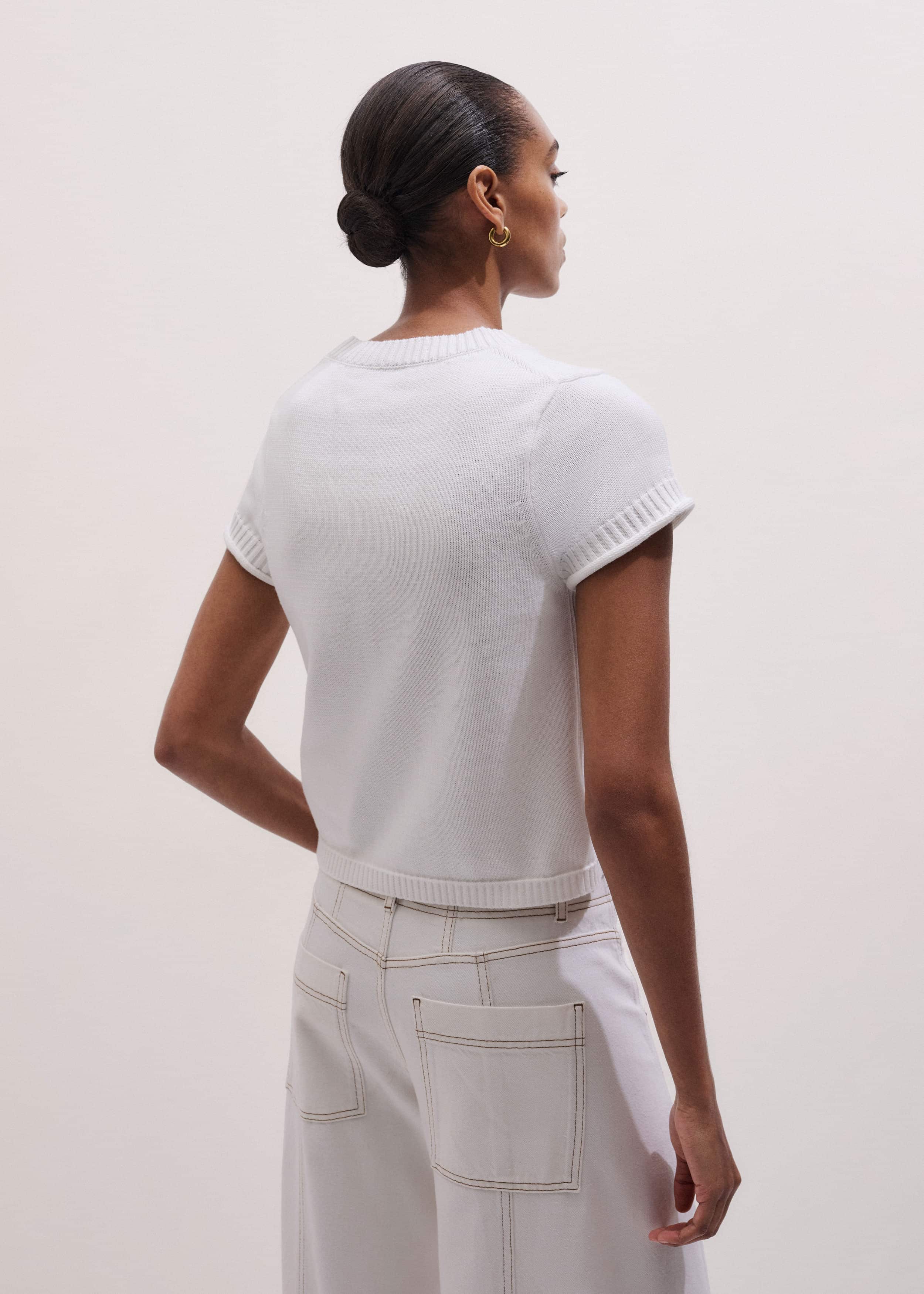 White Shrunken Straight Knit Baby Tee meandem