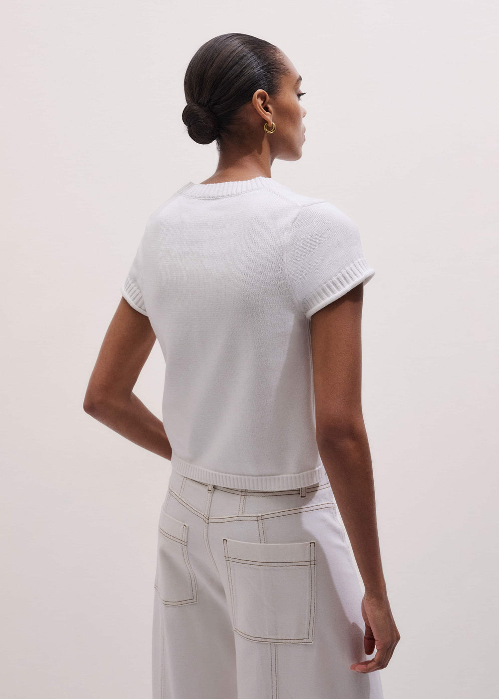 White Shrunken Straight Knit Baby Tee meandem