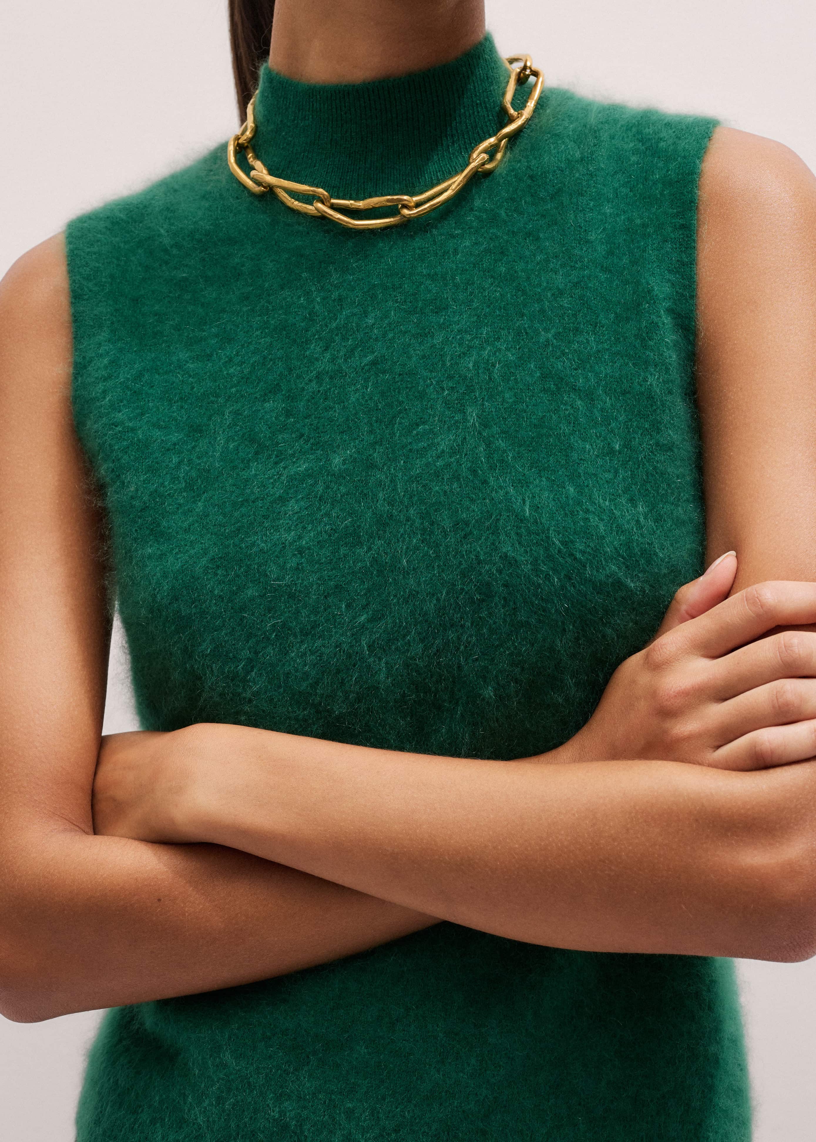 Green Brushed Cashmere High Neck Slim Sweater Vest meandem