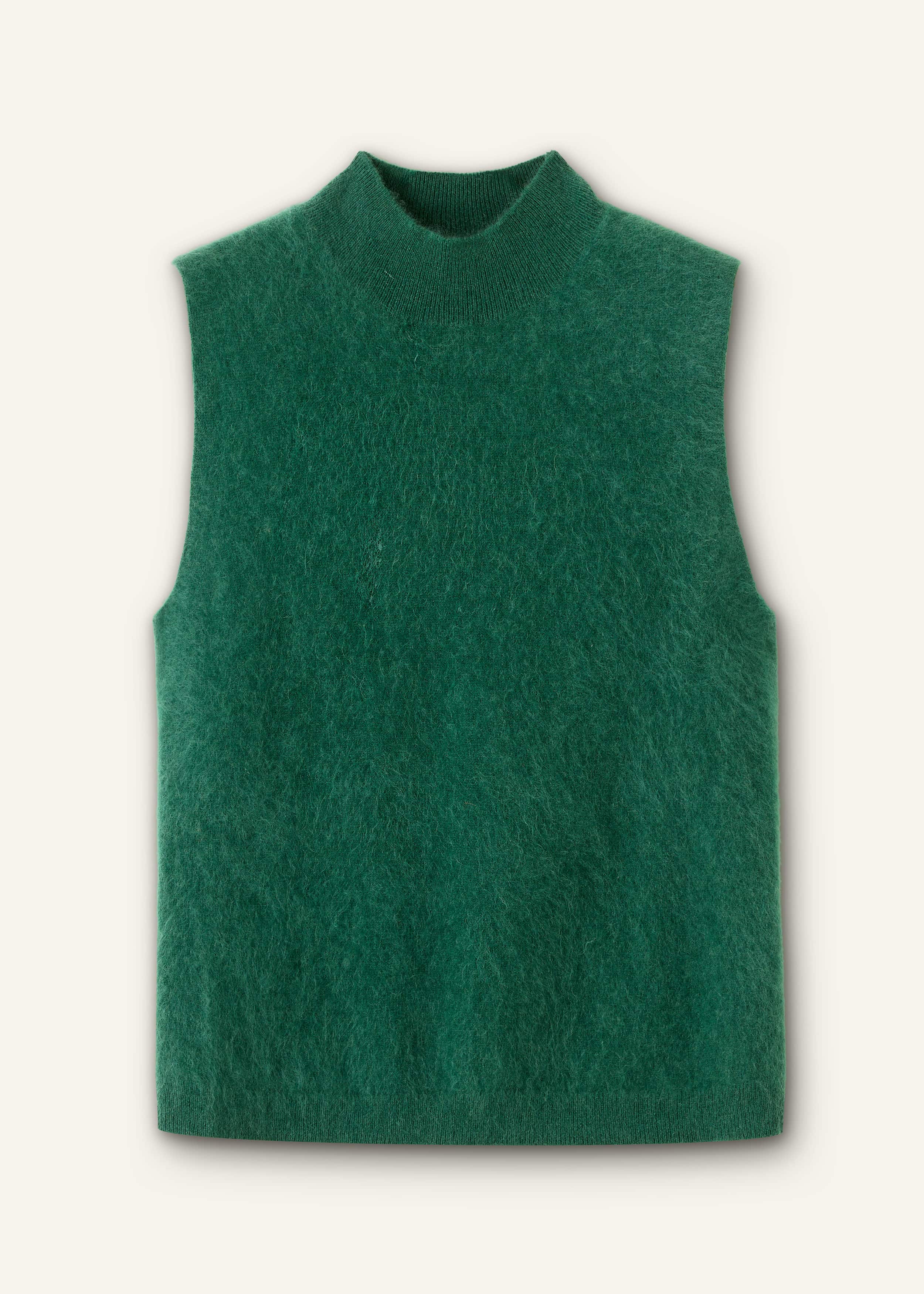 Green Brushed Cashmere High Neck Slim Sweater Vest meandem