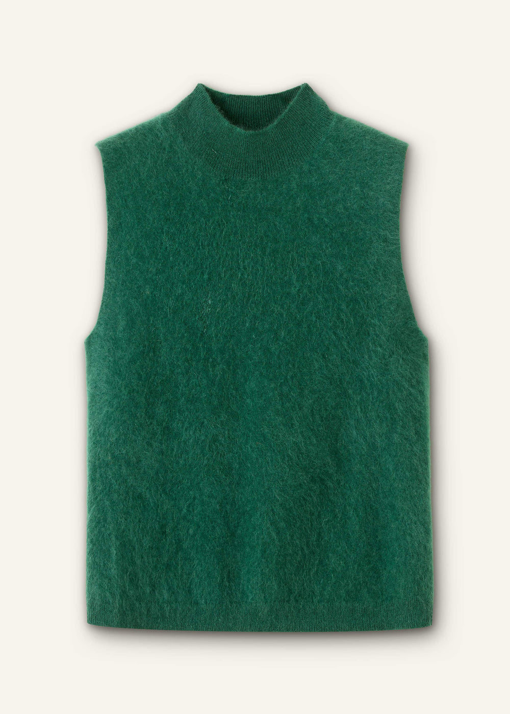 Green Brushed Cashmere High Neck Slim Sweater Vest meandem